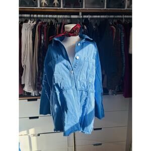 Denim Worker Jacket Women Chore Coat Patchwork Size L